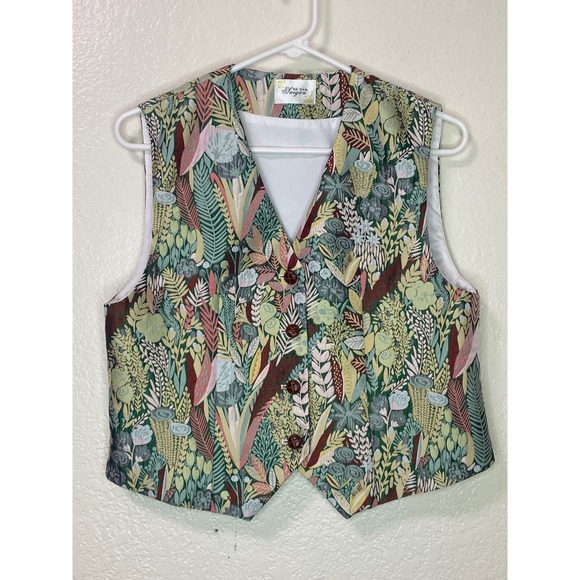 Saigon Jackets & Blazers - Vintage Saigon Tapestry Vest Botanical Leaf Print Waistcoat Button Up Small